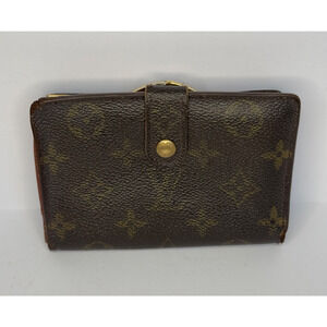 AUTHENTIC Louis Vuitton Vintage Monogram Kiss Lock Wallet Coin Purse | Brown
